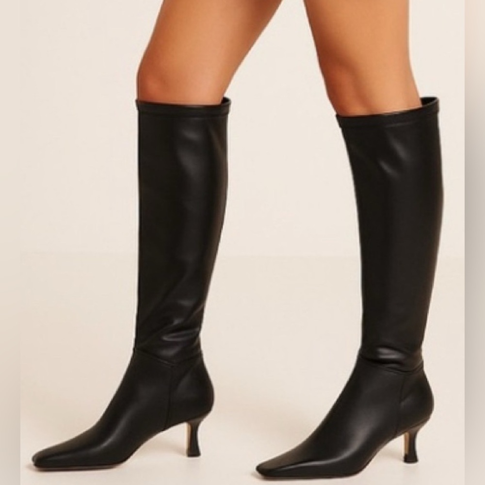 Gianni Bini Black Kitten Heel Stretch Boots Size 6 NWOB